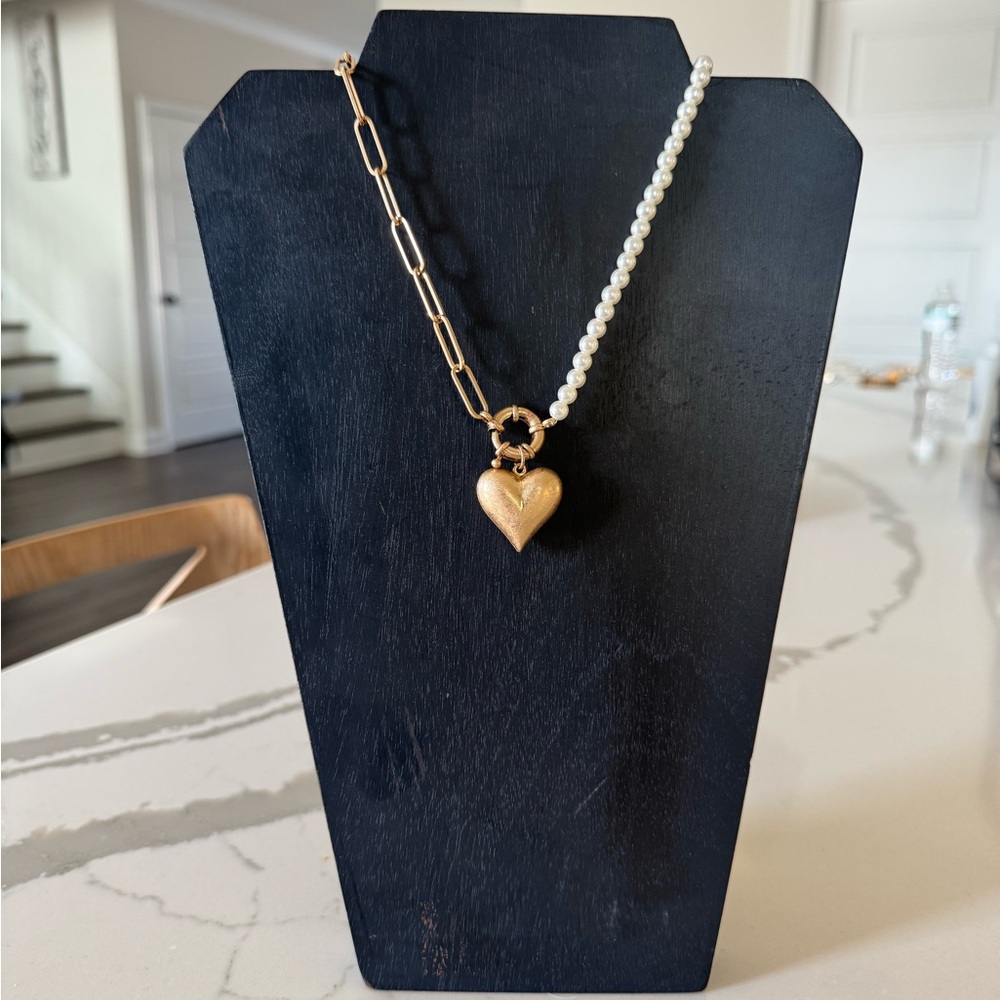 Gold and Pearl Heart Necklace